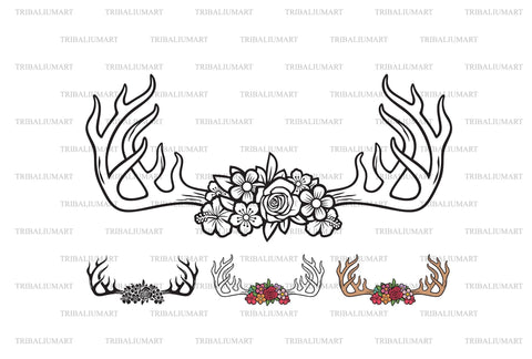 Deer horns or antlers with flowers SVG TribaliumArtSF 