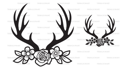 Deer horns or antlers with flowers SVG TribaliumArtSF 