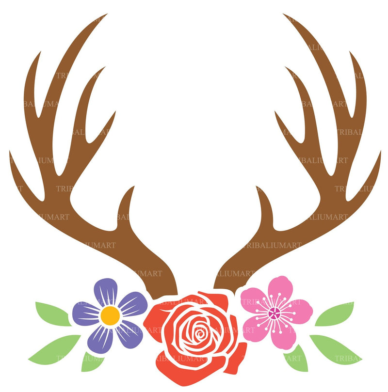Deer horns with flowers SVG TribaliumArtSF 