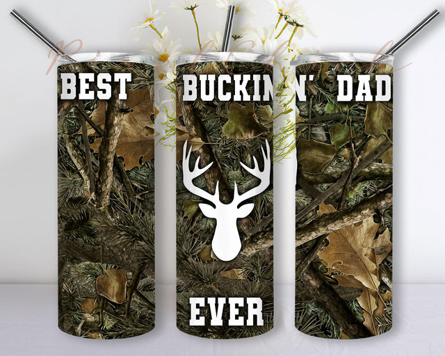 Deer Hunter Dad 20 oz Skinny Tumbler Sublimation Design Best Buckin Dad Ever Father's Day Tumbler Sublimation PixelChick 