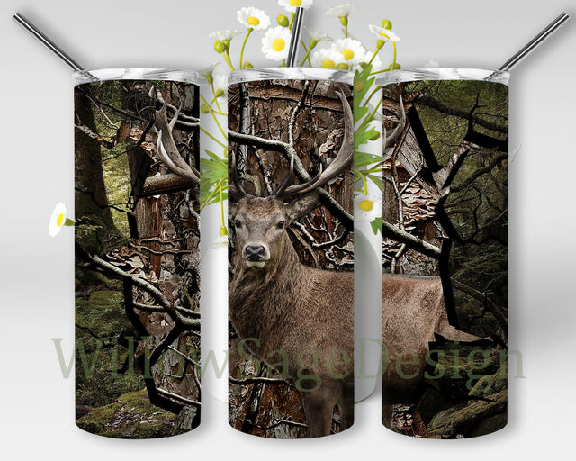 Deer Hunting 20oz Skinny Tumbler Png, Coffee Tumbler, Deer In The Woods Hunting Tumbler, Deer Hunting Tumbler, Tumbler Png, Digital Download Sublimation Sublimation WillowSageDesign 