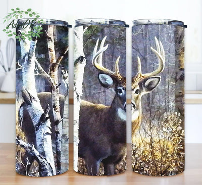 Deer Hunting 20oz Skinny Tumbler Png, Hunting Lover Tumbler Design, Wood Sublimation Tumbler, Forest Animal Tumbler Wrap, Coffee Tumbler Sublimation AdriOP 