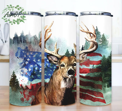 Deer Hunting 20oz Skinny Tumbler Png, USA Flag Tumbler Png, Deer Tumbler, Wood Sublimation Tumbler, Forest Animal Tumbler Wrap, Coffee Tumbler Sublimation AdriOP 