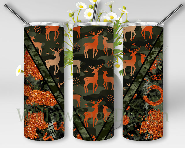 Deer Hunting 20oz Tumbler Design, Hunting Camo Orange Tumbler Wrap, Hunting Glitter Tumbler Png, Hunting Sublimation Png, Hunter Gift, Digital Download Sublimation WillowSageDesign 