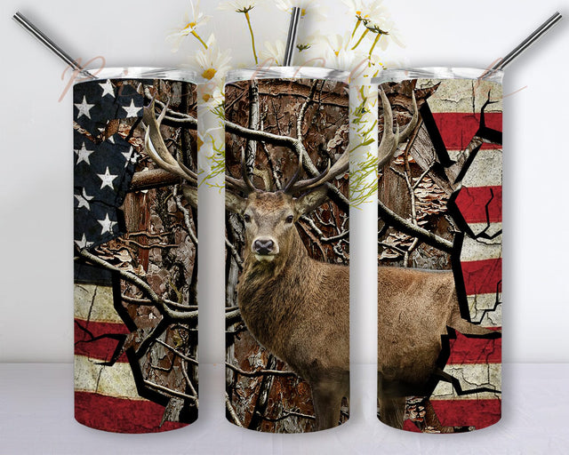 Deer Hunting 20oz Tumbler Design, Hunting Season Tumbler Png, American Flag Tumbler Wrap, Deer Camo Hunt Design Png, Deer Tumbler Template, Instant Download Sublimation PixelChick 