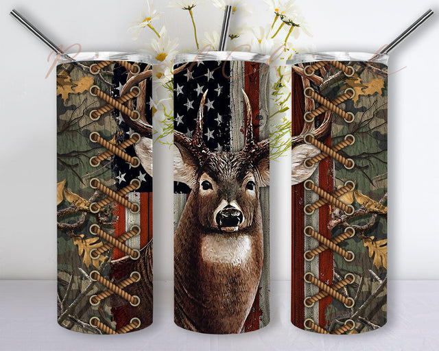 Deer Hunting 20oz Tumbler Png, Camo Hunt Tumbler Wrap, American Flag Tumbler Design, Hunting Season Design Png, Hunter Gift, Instant Download Sublimation PixelChick 