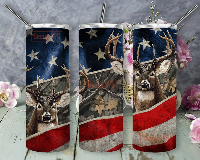 Deer Hunting 20oz Tumbler Template, American Flag Tumbler Wrap, Deer ...