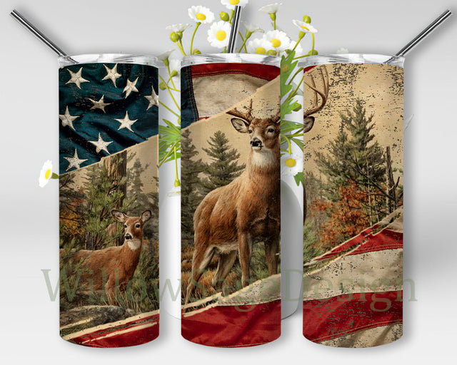 Deer Hunting 20oz Tumbler Wrap, Deer American Flag Design Tumbler, Hunting Tumbler Png, Hunting Sublimation Tumbler Tempale, Hunter Gift, Digital Download Sublimation WillowSageDesign 