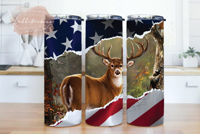 Deer Hunting American Flag 20oz Skinny Tumbler Sublimation Designs for Straight/Tapered Tumbler Des Sublimation Rabbitmakies 