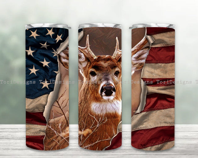 Deer Hunting American Flag PNG Wrap 20oz Skinny Sublimation Straight & Tapered Tumbler Design Download Sublimation ToriDesigns 