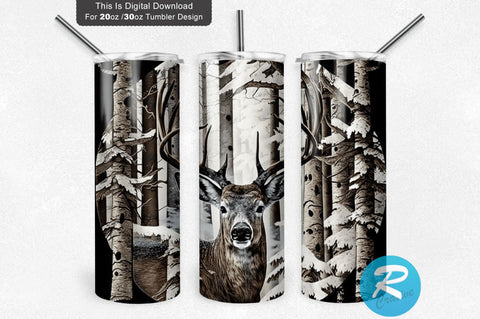 Deer Hunting Camo and Wood Snow 20 oz / 30 oz Tumbler PNG Sublimation Regulrcrative 