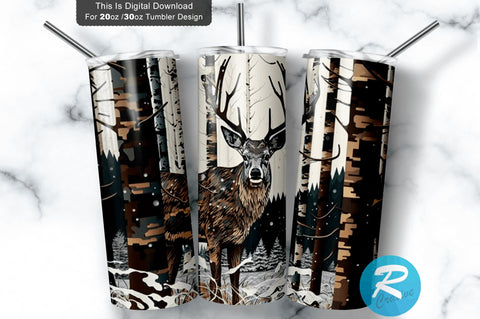 Deer Hunting Camo and Wood Snow Forest 20 oz / 30 oz Tumbler PNG Sublimation Regulrcrative 