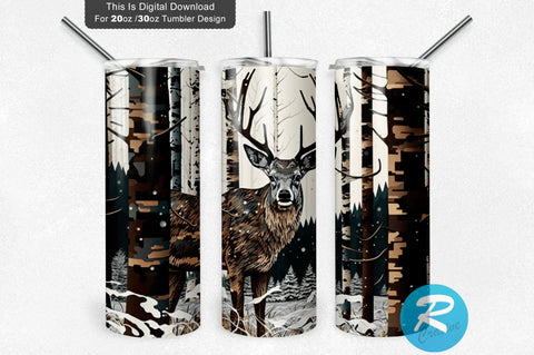 Deer Hunting Camo and Wood Snow Forest 20 oz / 30 oz Tumbler PNG Sublimation Regulrcrative 