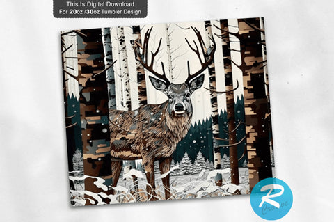 Deer Hunting Camo and Wood Snow Forest 20 oz / 30 oz Tumbler PNG Sublimation Regulrcrative 