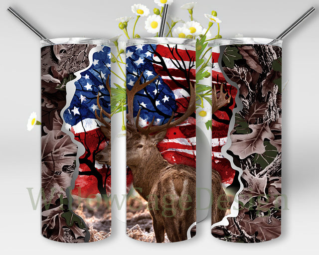 Deer Hunting Camo Hunt 20oz Tumbler Png, American Flag Deer Skinny Tumbler, Deer Camo Design Tumbler, Hunting Sublimation Design, Deer Wrap Sublimation PNG, Digital Download Sublimation WillowSageDesign 