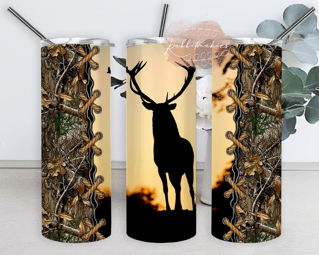 Deer Hunting Camo Hunt Tumbler Wrap, Hunting 20oz Skinny Tumbler, Deer ...