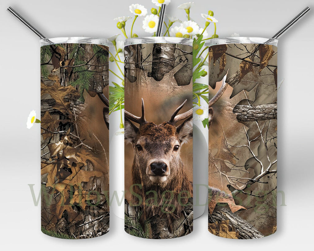 Deer Hunting Camo Tumbler Wrap, Deer Hunting 20oz Skinny Tumbler ...