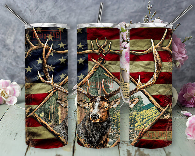 Deer Hunting Design Tumbler Template, Camo Deer American Flag 20oz Full Tumbler Wrap, Hunter Tumbler, Hunting Lover Gift, Hunting Sublimation Design, Instant Download Sublimation DesignSVG 