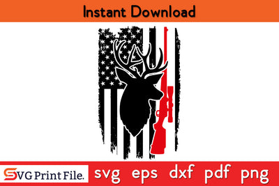 Deer Hunting Distressed American Flag 4th of July Hunting SVG PNG Cut Files SVG SVG Print File 