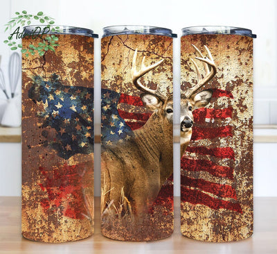 Deer Hunting Flag 20oz Skinny Tumbler Png, Hunting Tumbler, Deer Hunting Tumbler, USA Flag Tumbler Png, Wood Sublimation Tumbler, Coffee Tumbler Sublimation AdriOP 