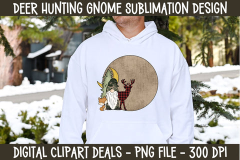 Deer Hunting Gnome Sublimation Design - Whitetail Deer Hunter's Man's T-shirt Sublimation PNG Design Sublimation Digital Clipart Deals 