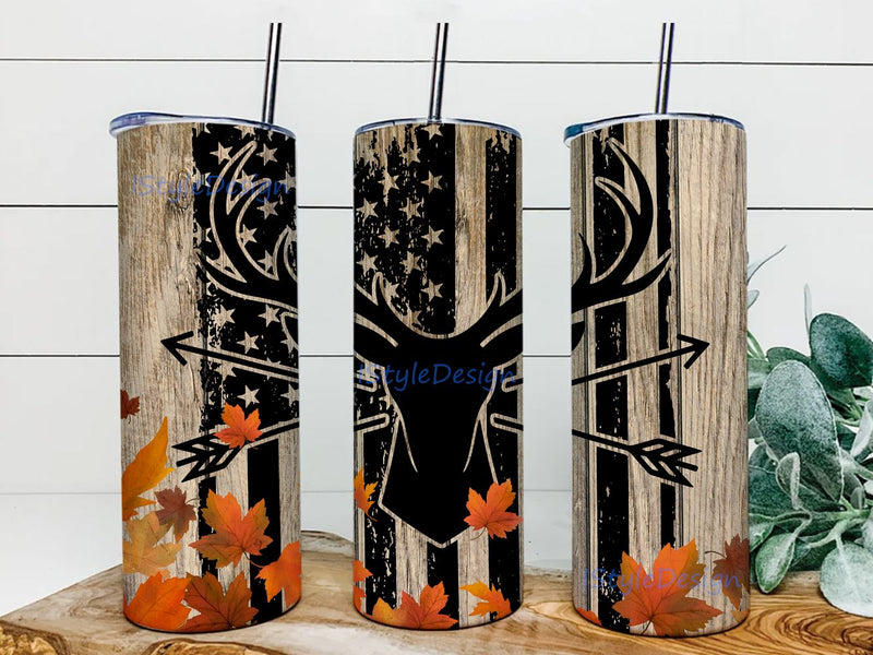 Deer Hunting Tumbler, 20oz Skinny Tumbler Sublimation Designs Wood ...
