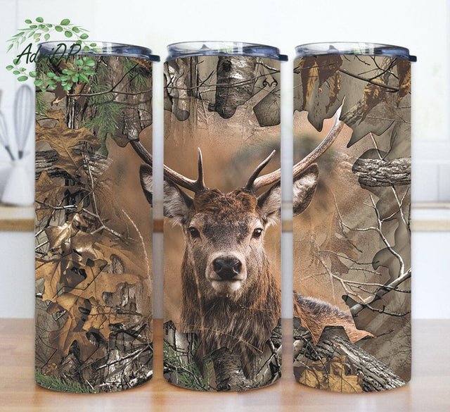 Deer Hunting Tumbler, 20oz Skinny Tumbler Sublimation Designs Wood Hunting Wrap Tumbler for Straight & Tapered Tumbler PNG Sublimation AdriOP 