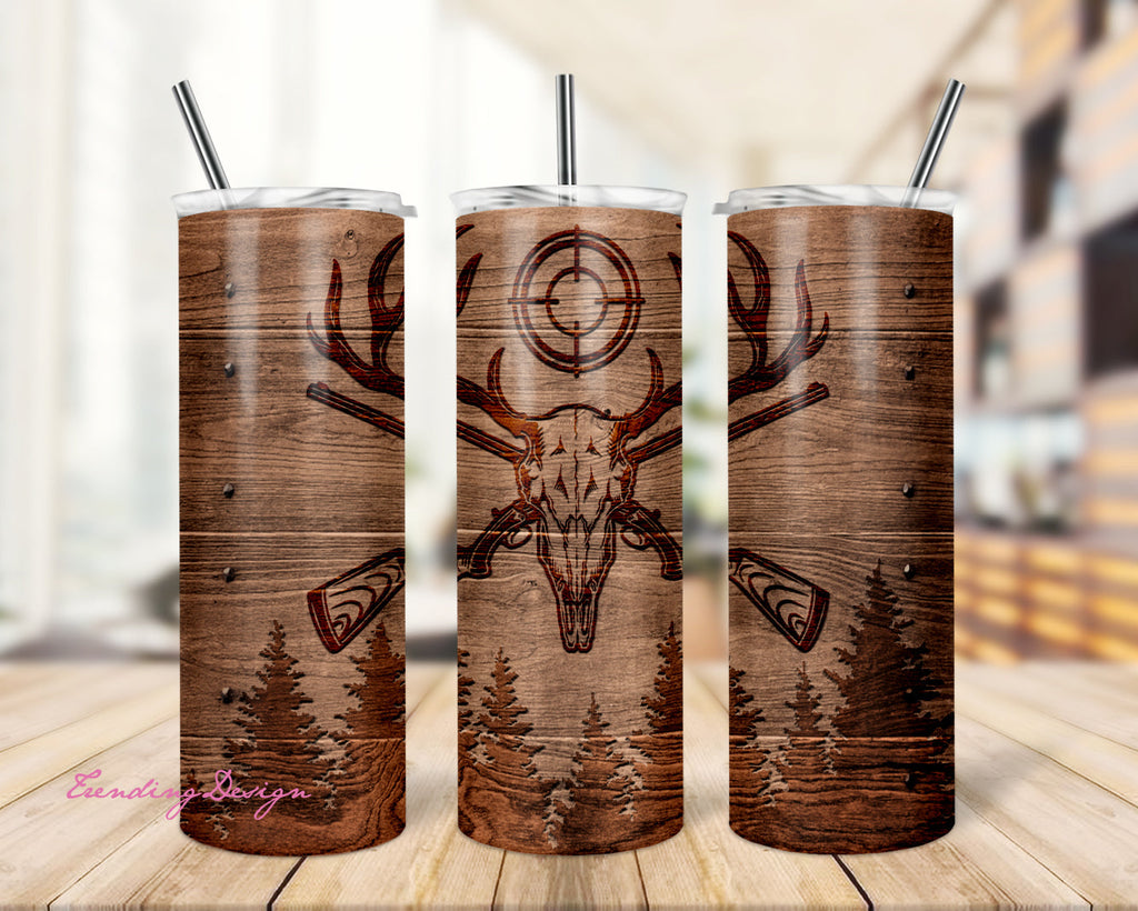 Deer Hunting Tumbler, 20oz Skinny Tumbler Sublimation Designs Wood ...
