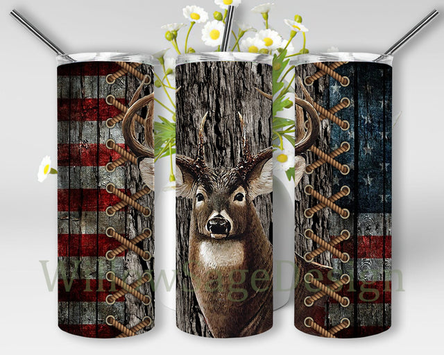 Deer Hunting Tumbler Design, Deer 20oz Skinny Tumbler, American Flag Wood Tumbler Wrap, Hunting Tumbler Png, Deer Hunting Camo Tumbler Template, Instant Download Sublimation WillowSageDesign 