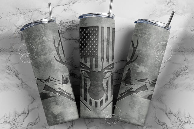 Deer Hunting Tumbler, USA Flag, Carved Concrete Tumbler, Father's Day Gift, Engraved Deer Hunting, 20 oz Skinny Tumbler, Digital Download Sublimation Syre Digital Creations 