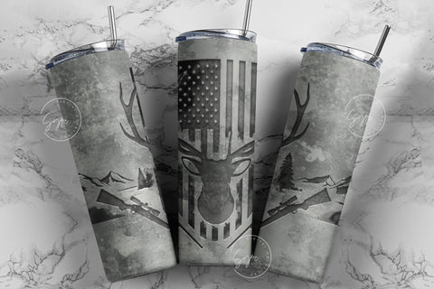 Deer Hunting Tumbler, USA Flag, Carved Concrete Tumbler, Father's Day Gift, Engraved Deer Hunting, 20 oz Skinny Tumbler, Digital Download Sublimation Syre Digital Creations 