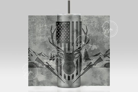 Deer Hunting Tumbler, USA Flag, Carved Concrete Tumbler, Father's Day Gift, Engraved Deer Hunting, 20 oz Skinny Tumbler, Digital Download Sublimation Syre Digital Creations 