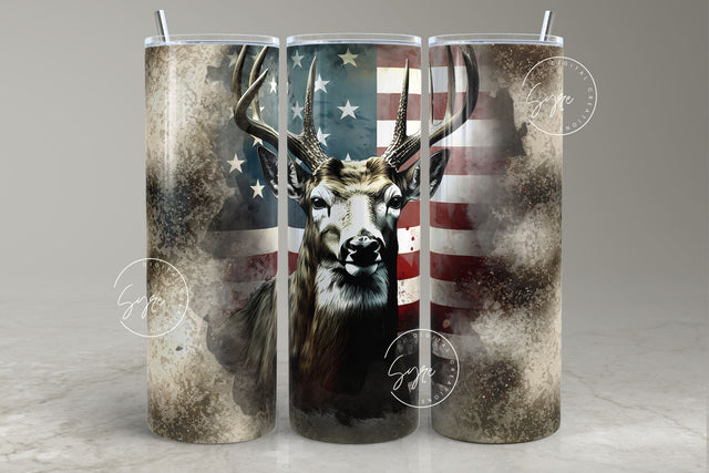 Deer Hunting Tumbler, USA Flag, Patriotic Tumbler, Father's Day Gift, Hunting, Camping 20 oz Skinny Tumbler, American Flag, Digital Download Sublimation Syre Digital Creations 