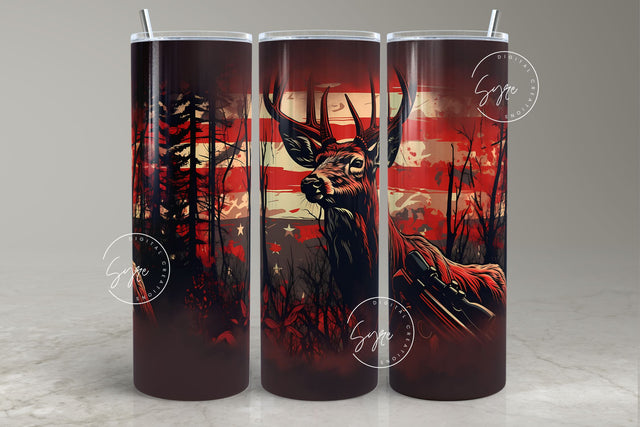 Deer Hunting Tumbler, USA Flag, Patriotic Tumbler, Father's Day Gift, Hunting, Camping 20 oz Skinny Tumbler, American Flag, Digital Download Sublimation Syre Digital Creations 