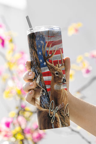 Deer Hunting Tumbler Wrap Sublimation PNG, USA Flag Deer Camouflage 20oz Skinny Tumbler Wraps Templates, Gone Hunting Digital Download Sublimation CaldwellArt 