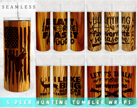 Deer Hunting Tumbler Wraps Bundle, 20 Oz Skinny Tumbler Hunting Sublimation Designs, Seamless Hunting PNG, 5 Designs Sublimation HappyDesignStudio 