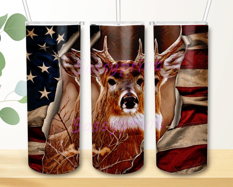 Deer Hunting USA Flag 20 Oz Skinny Tumbler Wrap Sublimation Straight ...