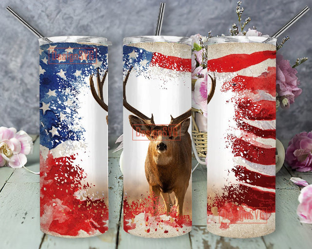 Deer Hunting USA Flag Skinny Tumbler Sublimation Design- 20oz Skinny Tumbler Sublimation DesignSVG 