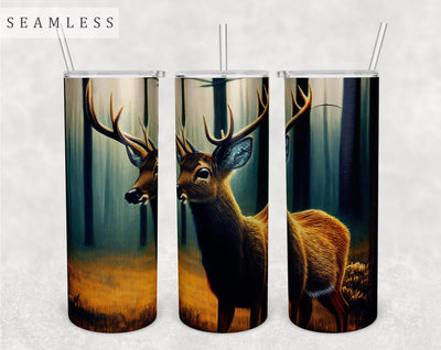 Deer In The Forest Tumbler Wrap, Deer Tumbler Sublimation Design, 20 oz Skinny Tumbler PNG Sublimation HappyDesignStudio 