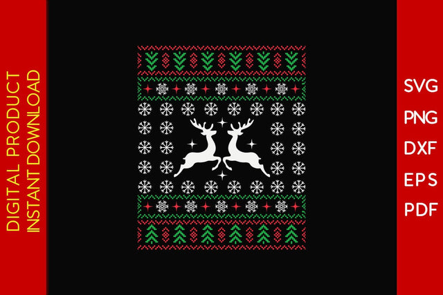 Deer Jumper Christmas Ugly Sweater Design SVG PNG EPS Cut File SVG Creativedesigntee 