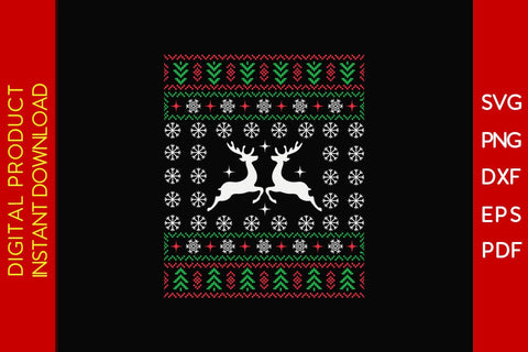 Deer Jumper Christmas Ugly Sweater Design SVG PNG EPS Cut File SVG Creativedesigntee 