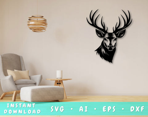 Deer Laser SVG Cut File, Deer Glowforge File, Deer Head DXF, Deer Wall Art SVG SVG HappyDesignStudio 