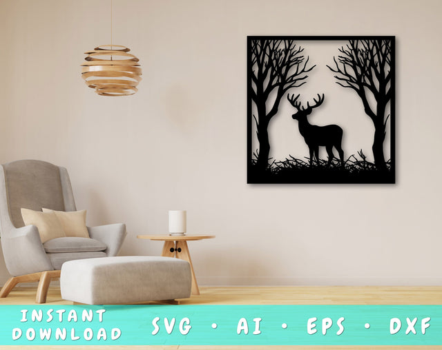 Deer Laser SVG Cut File, Deer Hunting SVG, Deer Glowforge File, Buck SVG, Deer DXF, Deer Wall Art SVG SVG HappyDesignStudio 