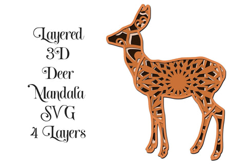 Deer Layered 3D Mandala Design SVG - Paper Cutting SVG Digital Honeybee 