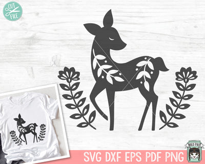 Deer Leaves Block Print SVG Cut File SVG Wild Pilot 