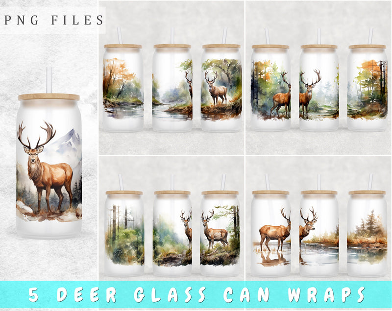 Deer Libbey Glass Can Wraps, 16oz Glass Can Sublimation Designs, Deer Hunting Glass Can PNG Files Sublimation HappyDesignStudio 