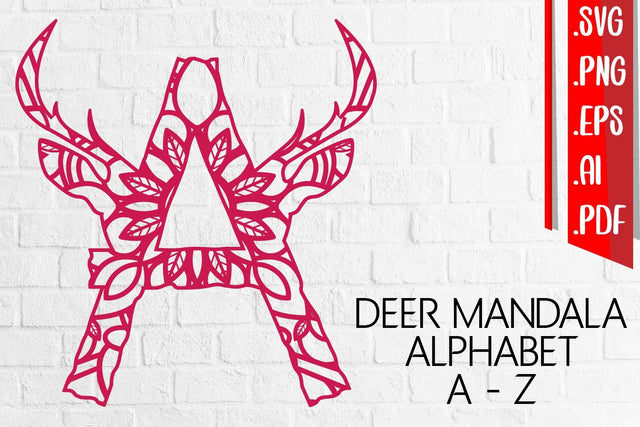 Deer Mandala Alphabet A-Z SVG EPS PNG AI PDF SVG zafrans studio 