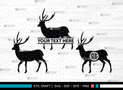 Deer Monogram, Deer Silhouette, Deer SVG, Gazelle Svg, Buck Svg, Hunting Svg, Deer Head Svg, SB00250 SVG ETC Craft 