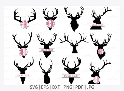 Deer monogram svg, Deer svg bundle, Antler Monogram SVG, Antler Decal, Deer head svg, Deer Buck Doe Split Text Monogram SVG Dinvect 