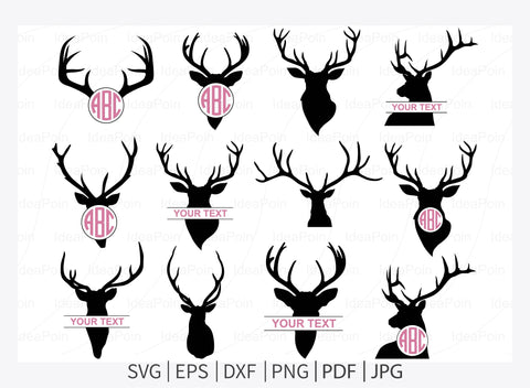 Deer monogram svg, Deer svg bundle, Antler Monogram SVG, Antler Decal, Deer head svg, Deer Buck Doe Split Text Monogram SVG Dinvect 
